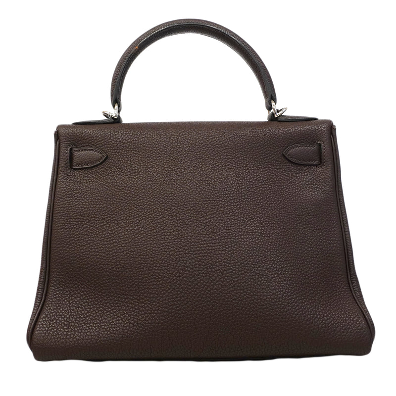 【6fa1927】エルメス ハンドバッグ ケリー28 トゴ ハバナ シルバー金具 □H刻印【中古】レディース