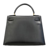 【6fa1928】エルメス ハンドバッグ ケリー28 ボックスカーフ ブラック ゴールド金具 〇U刻印 2wayバッグ【中古】レディース