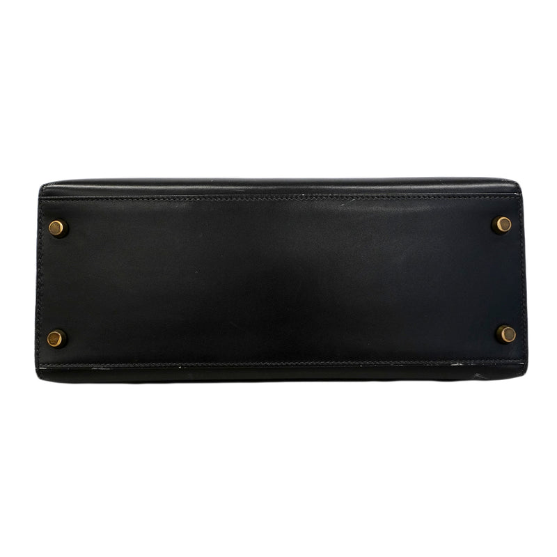 【6fa1928】エルメス ハンドバッグ ケリー28 ボックスカーフ ブラック ゴールド金具 〇U刻印 2wayバッグ【中古】レディース