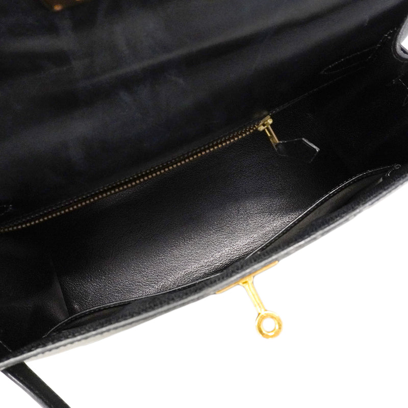 【6fa1928】エルメス ハンドバッグ ケリー28 ボックスカーフ ブラック ゴールド金具 〇U刻印 2wayバッグ【中古】レディース