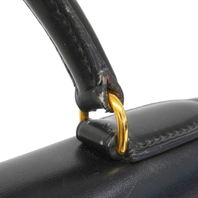 【6fa1928】エルメス ハンドバッグ ケリー28 ボックスカーフ ブラック ゴールド金具 〇U刻印 2wayバッグ【中古】レディース