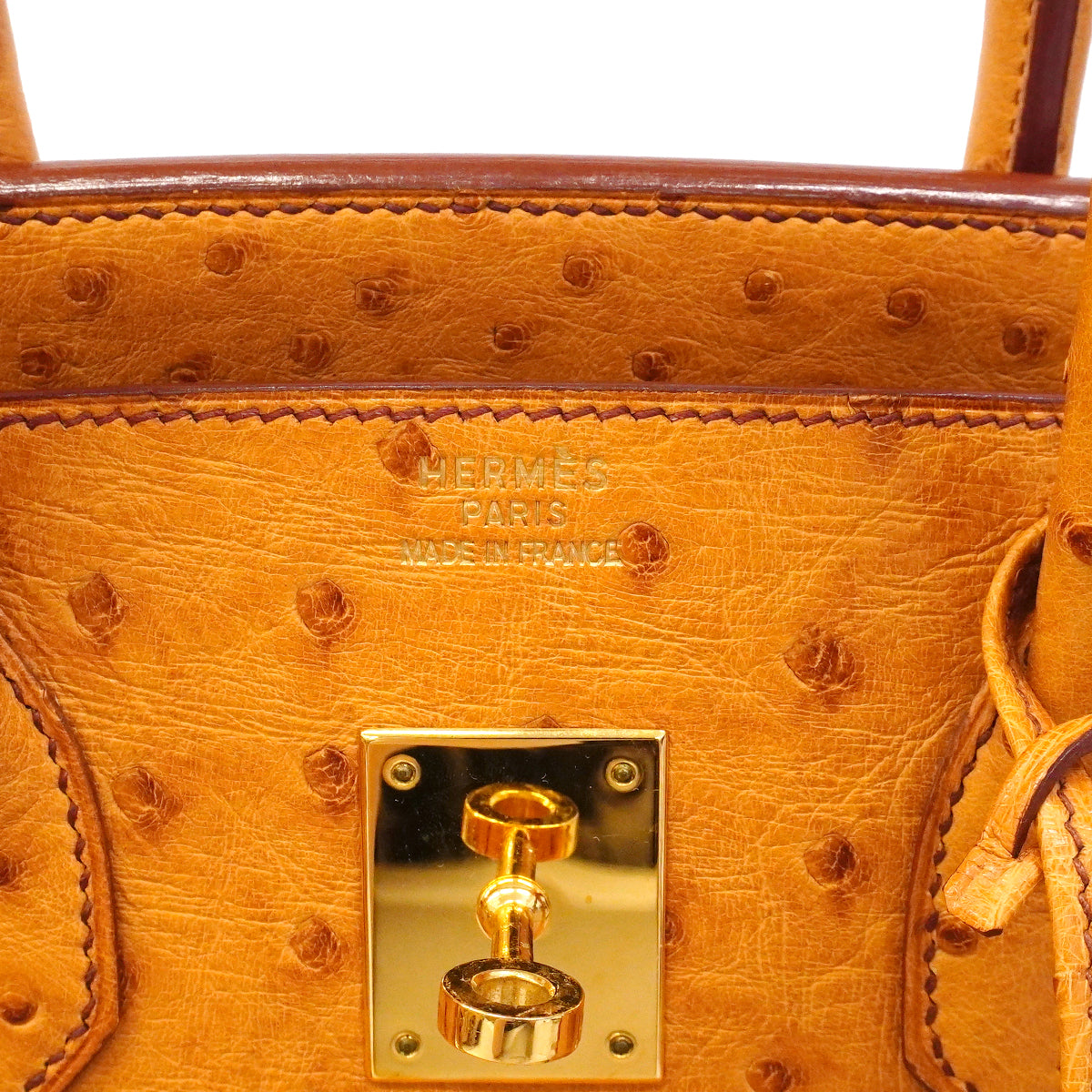 【6fa1929】エルメス ハンドバッグ バーキン35 オーストリッチ チェスナッツ ゴールド金具 □D刻印【中古】レディース
