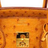 【6fa1929】エルメス ハンドバッグ バーキン35 オーストリッチ チェスナッツ ゴールド金具 □D刻印【中古】レディース