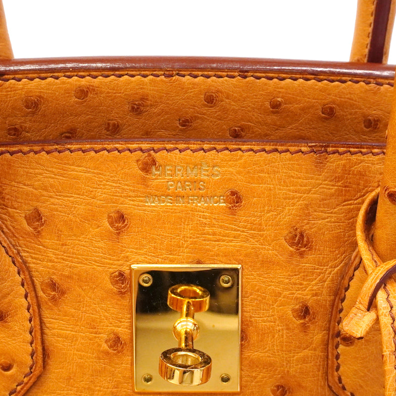 【6fa1929】エルメス ハンドバッグ バーキン35 オーストリッチ チェスナッツ ゴールド金具 □D刻印【中古】レディース