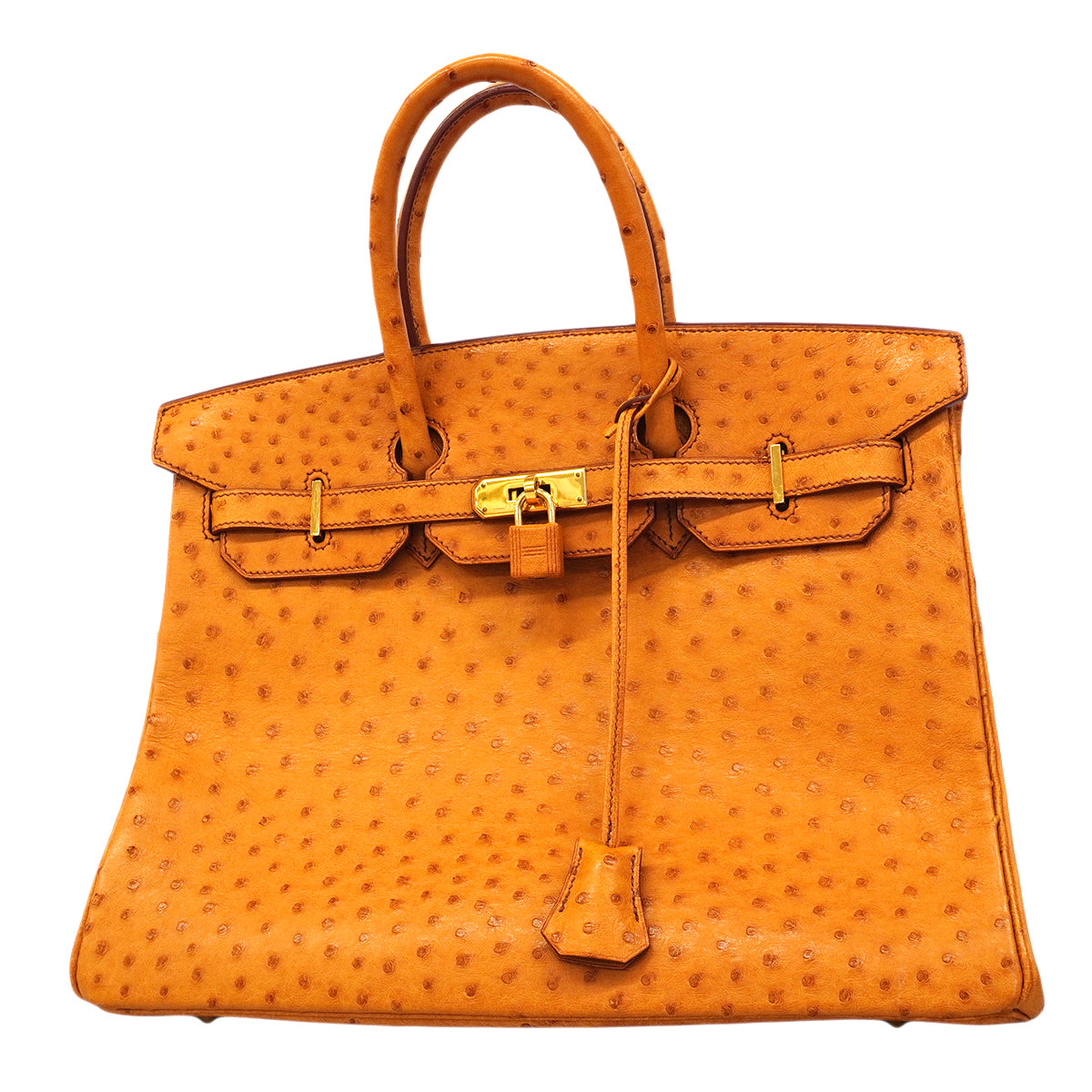 【6fa1929】エルメス ハンドバッグ バーキン35 オーストリッチ チェスナッツ ゴールド金具 □D刻印【中古】レディース
