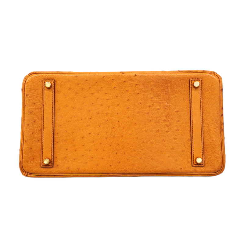 【6fa1929】エルメス ハンドバッグ バーキン35 オーストリッチ チェスナッツ ゴールド金具 □D刻印【中古】レディース