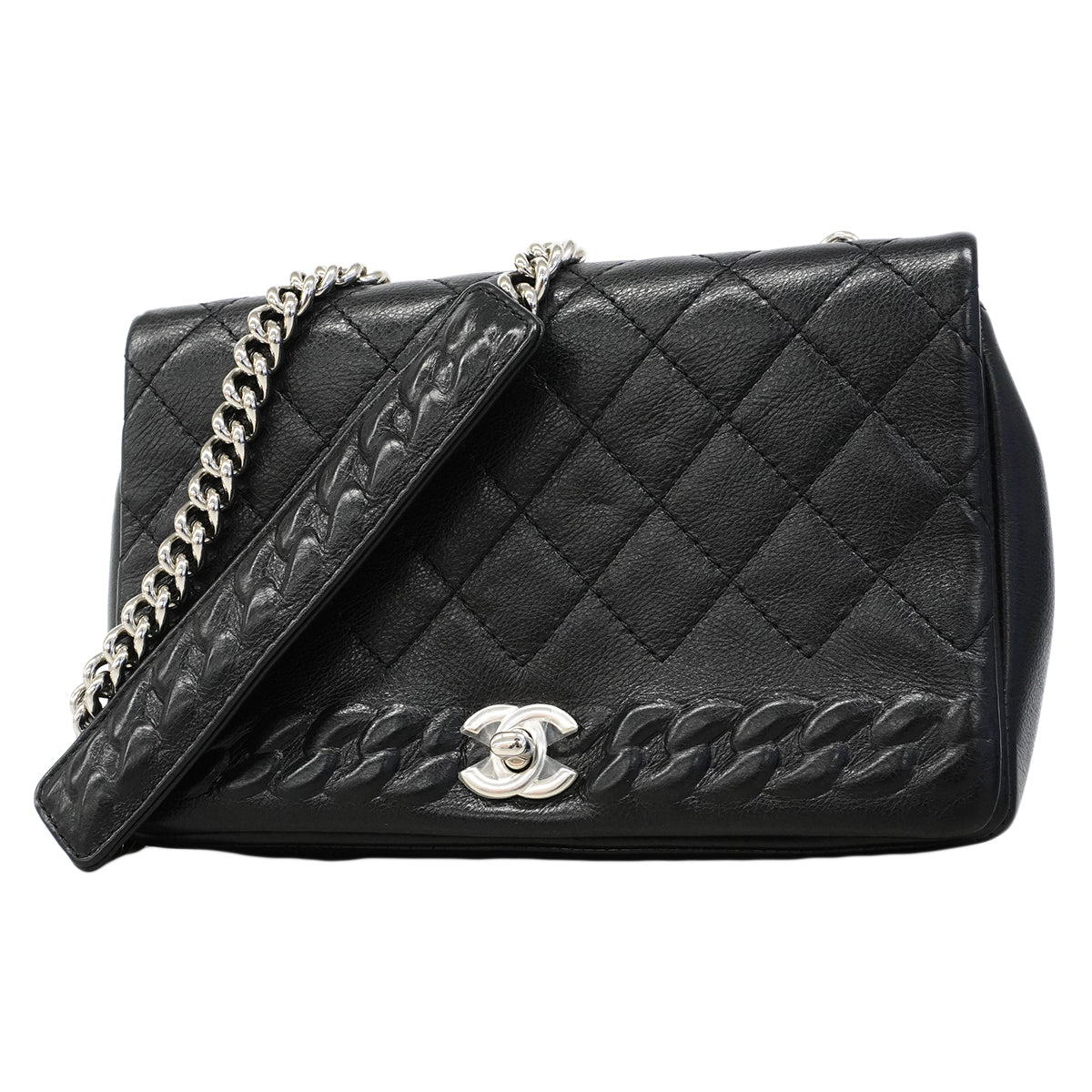 【6fa1935】シャネル ショルダーバッグ マトラッセ チェーンショルダー レザー ブラック シルバー金具【中古】レディース
