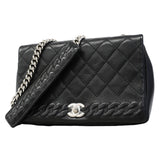 【6fa1935】シャネル ショルダーバッグ マトラッセ チェーンショルダー レザー ブラック シルバー金具【中古】レディース