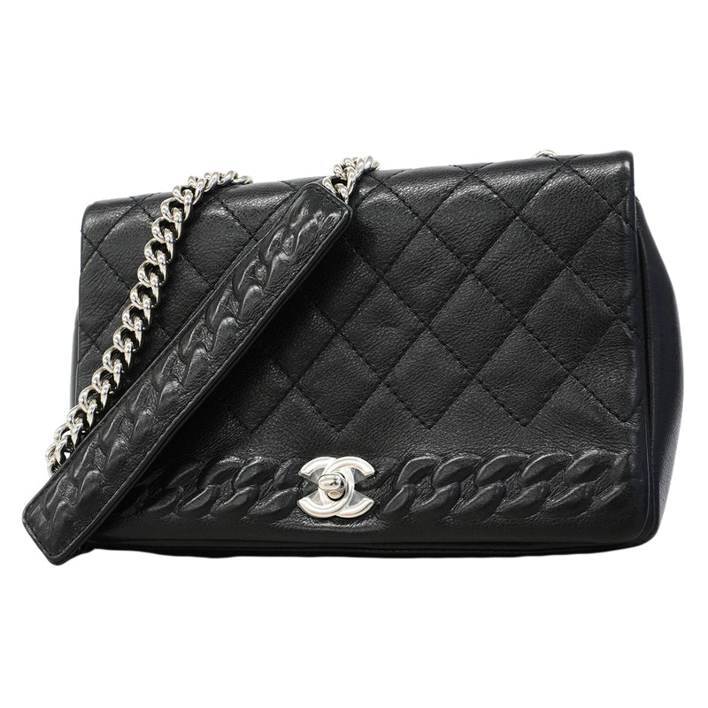 【6fa1935】シャネル ショルダーバッグ マトラッセ チェーンショルダー レザー ブラック シルバー金具【中古】レディース