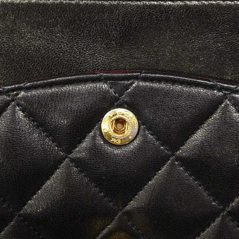 【6fa1946】シャネル ショルダーバッグ マトラッセ Wフラップ Wチェーン ラムスキン ブラック ゴールド金具【中古】レディース