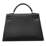 【6fc3303-h】エルメス ハンドバッグ ケリー32 アルデンヌ ブラック ゴールド金具 □B刻印【中古】レディース