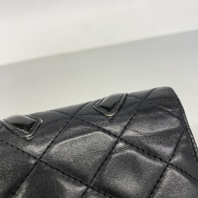 【6fb1987】シャネル 長財布 カンボン ラムスキン ブラック シルバー金具【中古】レディース