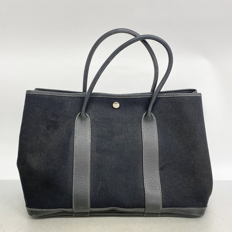 【6fb1998】エルメス トートバッグ ガーデンパーティPM トワルオフィシエ ブラック シルバー金具 □K刻印【中古】レディース