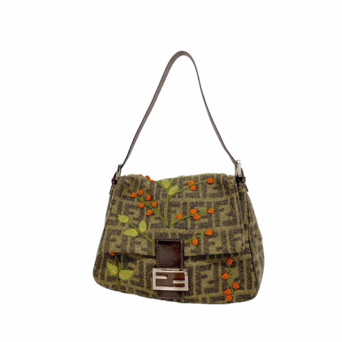 【6fb2009】フェンディ ハンドバッグ ズッカ マンマバケット ウール ブラウン シルバー金具【中古】レディース