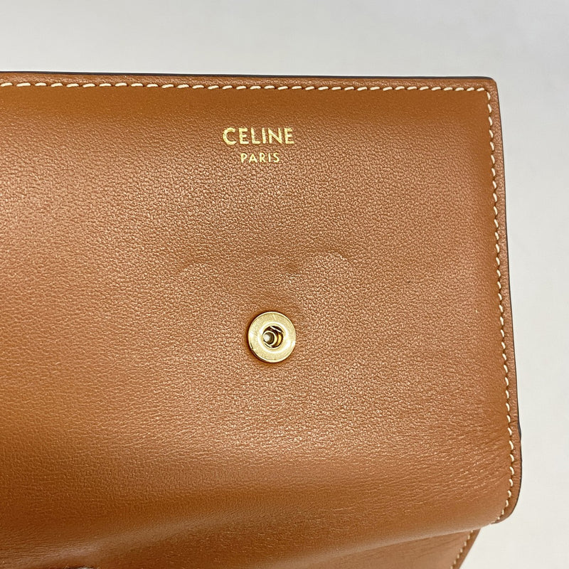 【6fb2020】セリーヌ 三つ折り財布 トリオンフ レザー ブラウン ゴールド金具【中古】レディース