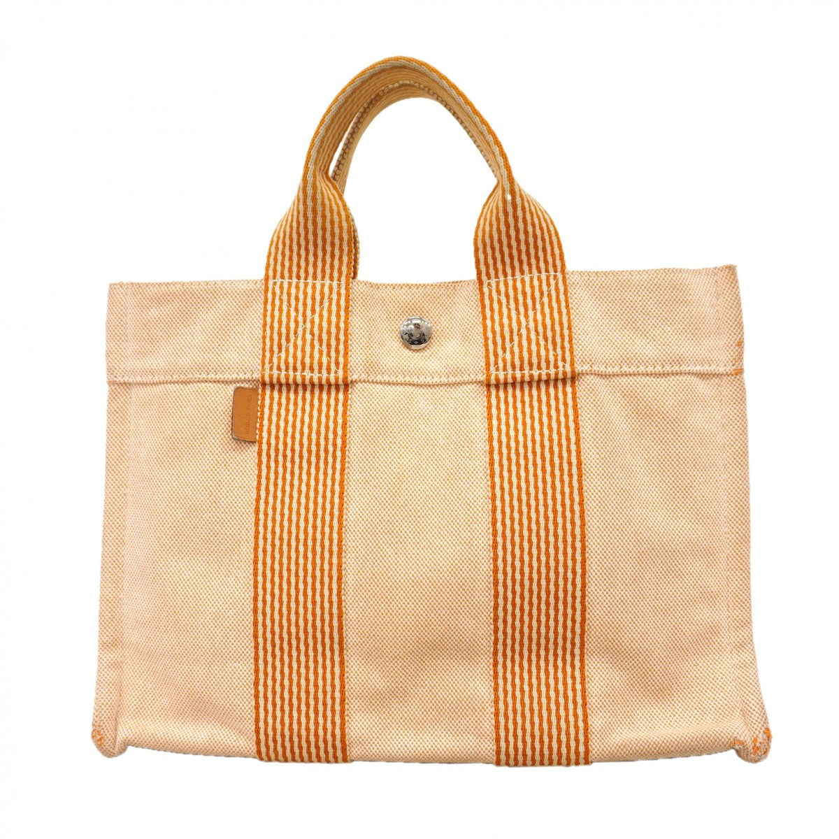 【6fb2078】エルメス トートバッグ ニューフールトゥPM キャンバス オレンジ シルバー金具【中古】レディース