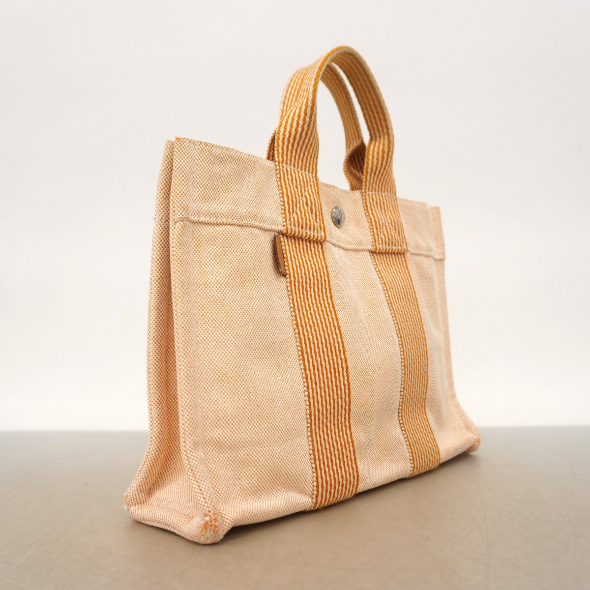 【6fb2078】エルメス トートバッグ ニューフールトゥPM キャンバス オレンジ シルバー金具【中古】レディース