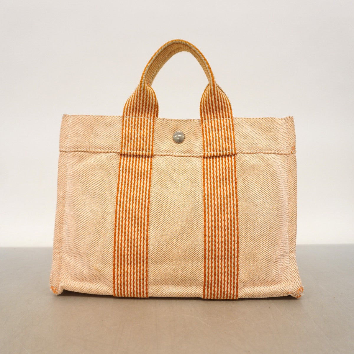 【6fb2078】エルメス トートバッグ ニューフールトゥPM キャンバス オレンジ シルバー金具【中古】レディース