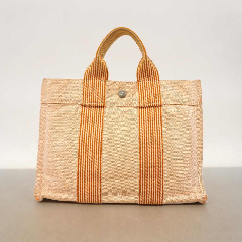 【6fb2078】エルメス トートバッグ ニューフールトゥPM キャンバス オレンジ シルバー金具【中古】レディース