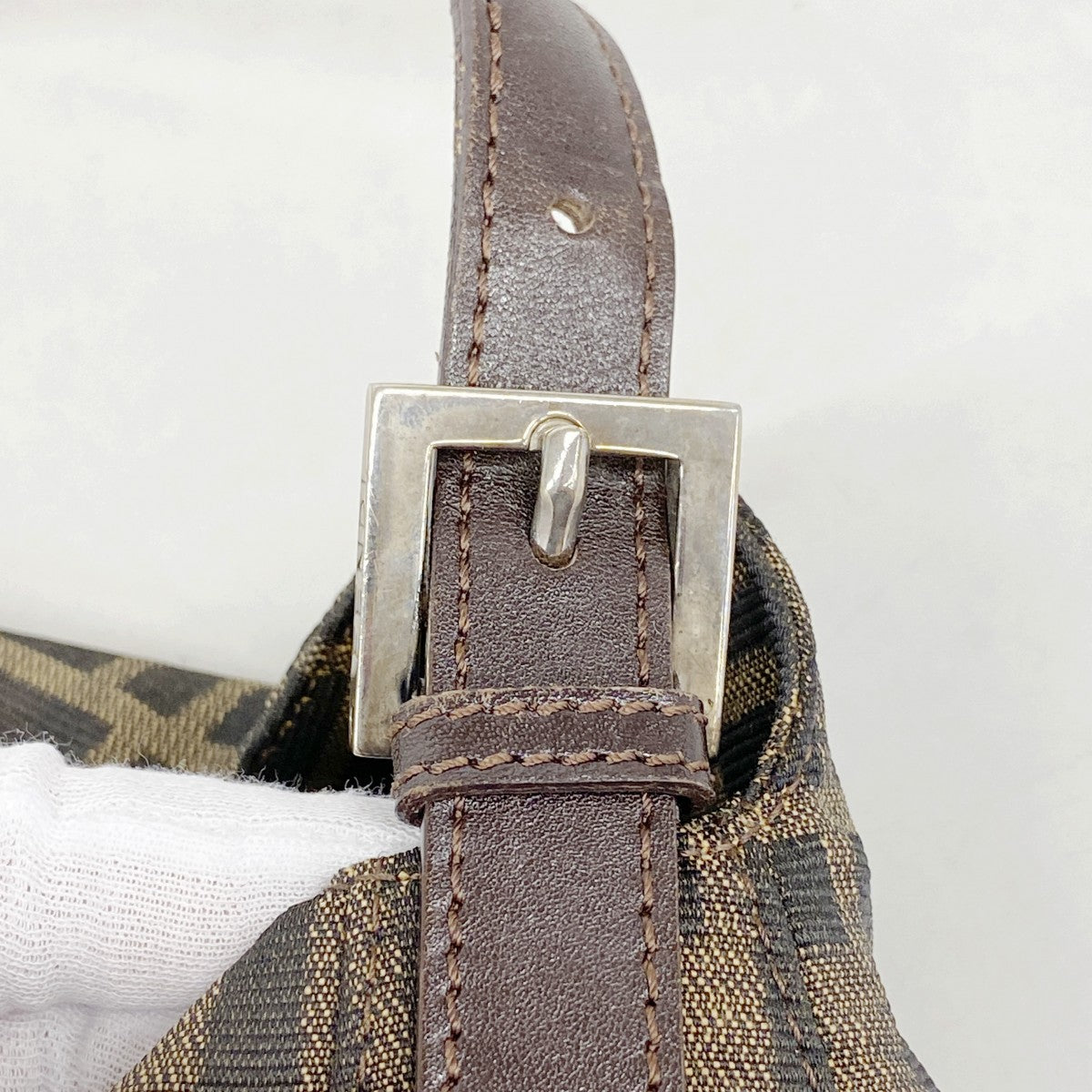 【6fb2117】フェンディ ハンドバッグ ズッカ ナイロンキャンバス ブラウン シルバー金具【中古】レディース