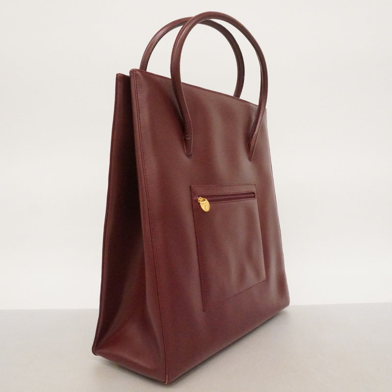 【6fb2156】カルティエ トートバッグ マスト レザー ボルドー ゴールド金具【中古】レディース
