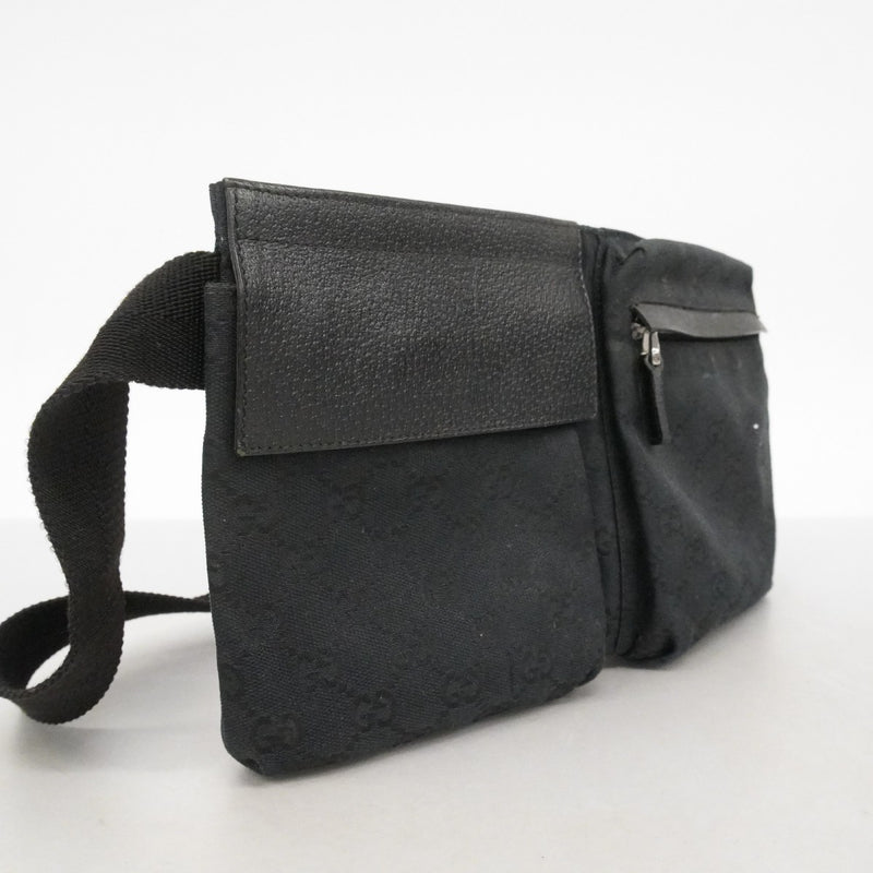 【6fb2157】グッチ ウエストバッグ GGキャンバス 28566 キャンバス ブラック シルバー金具【中古】レディース