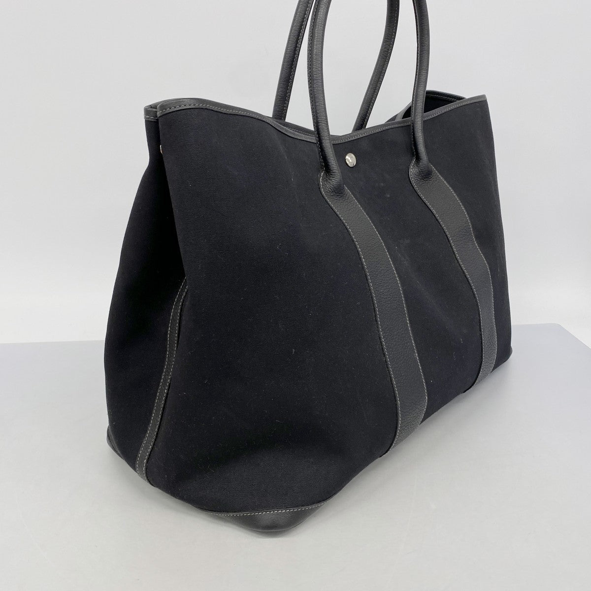 【6fb2171】エルメス トートバッグ ガーデンパーティGM トワルオフィシエ ブラック シルバー金具 □G刻印【中古】レディース