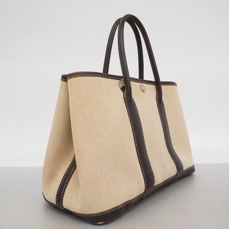 【6fb2186】エルメス トートバッグ ガーデンパーティPM トワルアッシュ ブラウン シルバー金具 □H刻印【中古】レディース