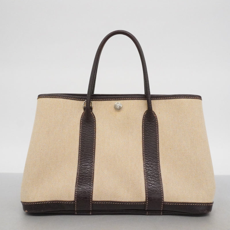 【6fb2186】エルメス トートバッグ ガーデンパーティPM トワルアッシュ ブラウン シルバー金具 □H刻印【中古】レディース