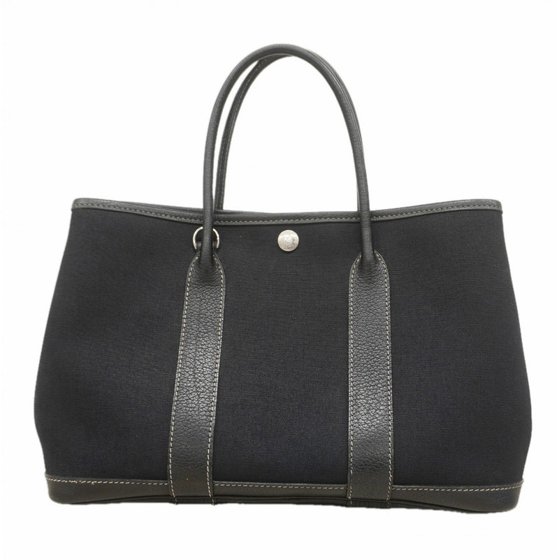 【6fb2207】エルメス トートバッグ ガーデンパーティTPM トワルオフィシエ ブラック シルバー金具 □H刻印【中古】レディース