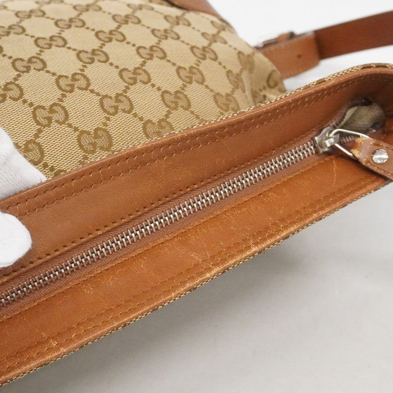 【6fb2234】グッチ ショルダーバッグ GGキャンバス/シェリーライン 337598 キャンバス ベージュ ブラウン シルバー金具【中古】レディース