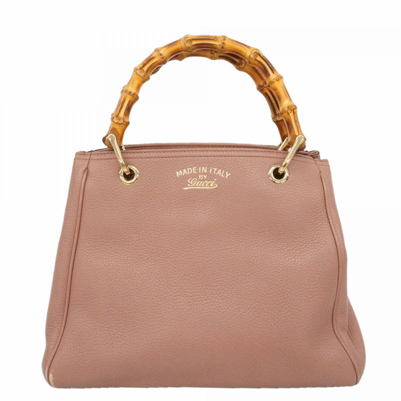 【6fb2251-k】グッチ ハンドバッグ バンブー 336032 レザー ピンク シャンパンゴールド金具【中古】レディース
