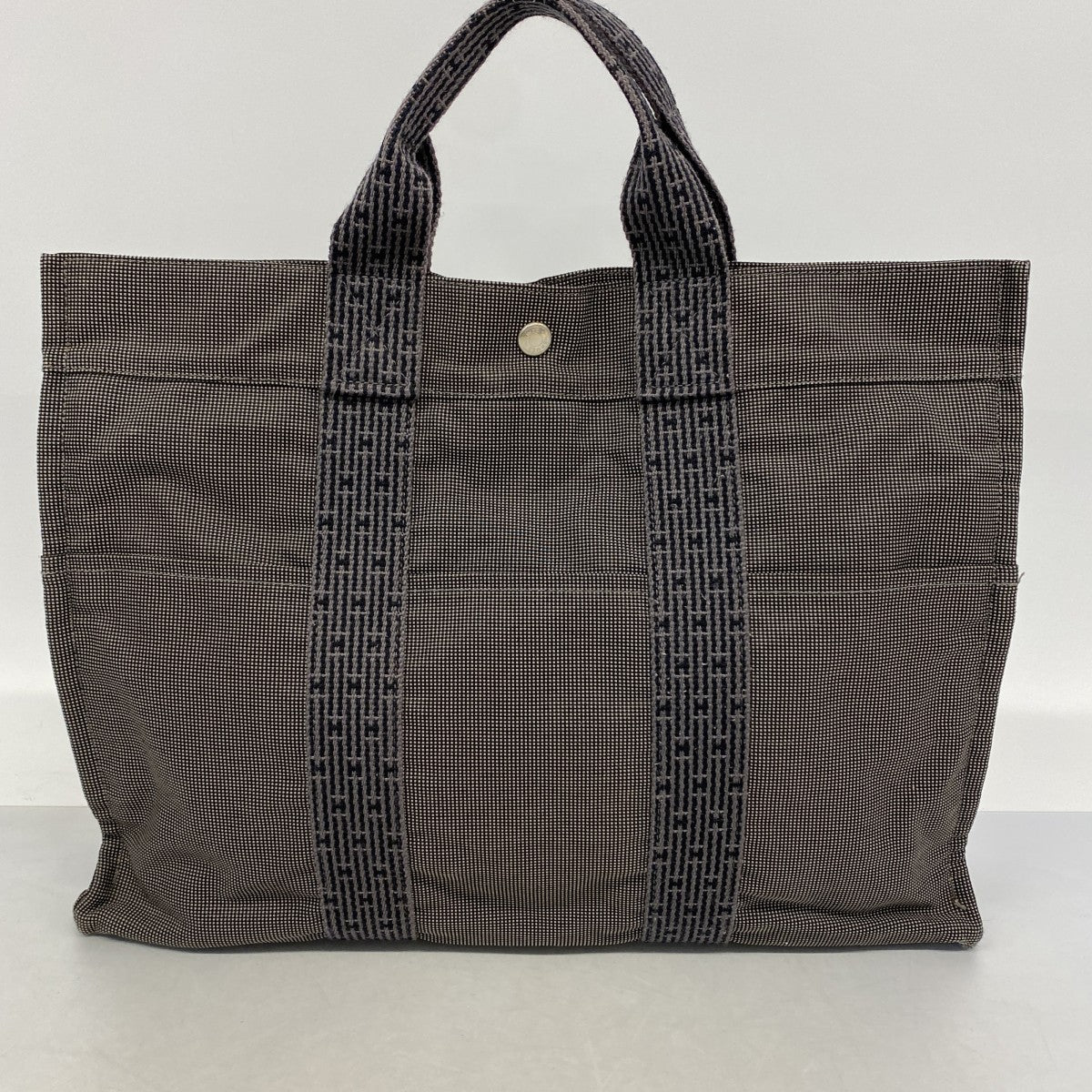 【6fb2283-k】エルメス トートバッグ エールラインMM キャンバス グレー シルバー金具【中古】メンズ レディース ユニセックス