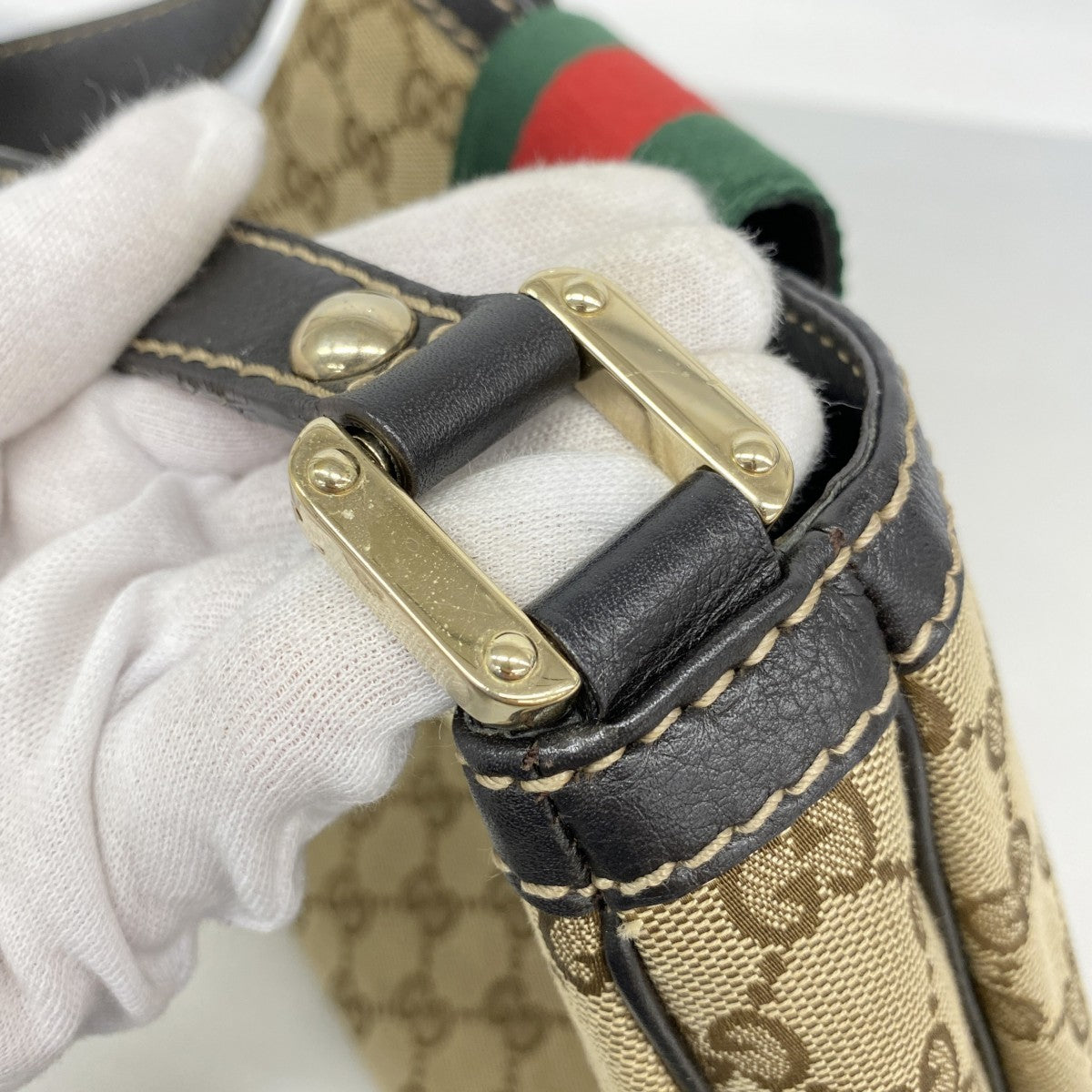 【6fb2295-k】グッチ ショルダーバッグ GGキャンバス/シェリーライン 233608 キャンバス ベージュ シャンパンゴールド金具【中古】レディース
