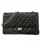 【6fb2306-k】シャネル ショルダーバッグ 2.55 Wフラップ Wチェーン パテントレザー ブラック シルバー金具【中古】レディース