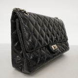 【6fb2306-k】シャネル ショルダーバッグ 2.55 Wフラップ Wチェーン パテントレザー ブラック シルバー金具【中古】レディース