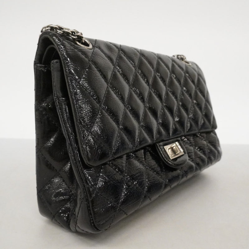 【6fb2306-k】シャネル ショルダーバッグ 2.55 Wフラップ Wチェーン パテントレザー ブラック シルバー金具【中古】レディース
