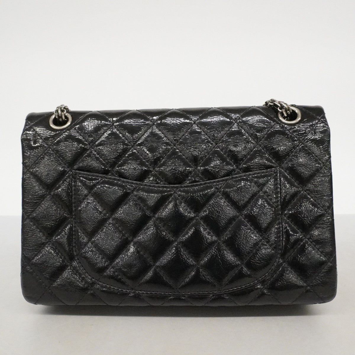 【6fb2306-k】シャネル ショルダーバッグ 2.55 Wフラップ Wチェーン パテントレザー ブラック シルバー金具【中古】レディース