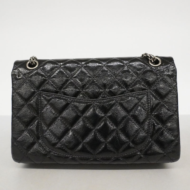 【6fb2306-k】シャネル ショルダーバッグ 2.55 Wフラップ Wチェーン パテントレザー ブラック シルバー金具【中古】レディース