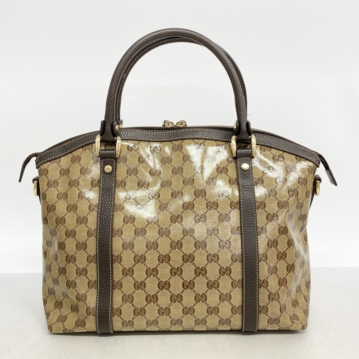 【6fb2315-k】グッチ ハンドバッグ GGクリスタル 341503 コーティングキャンバス ベージュ ブラウン ゴールド金具【中古】レディース