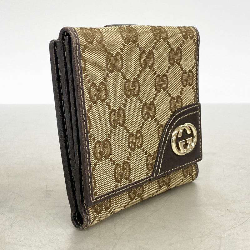 【6fb2318-k】グッチ 財布 GGキャンバス 181594 キャンバス ベージュ ブラウン ゴールド金具【中古】レディース