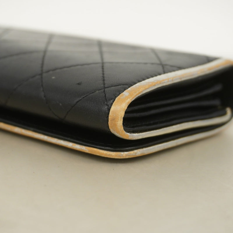 【6fb2340-k】シャネル 長財布 マトラッセ ラムスキン ブラック ゴールド金具【中古】レディース