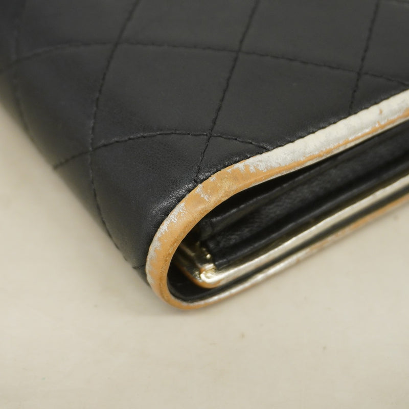 【6fb2340-k】シャネル 長財布 マトラッセ ラムスキン ブラック ゴールド金具【中古】レディース
