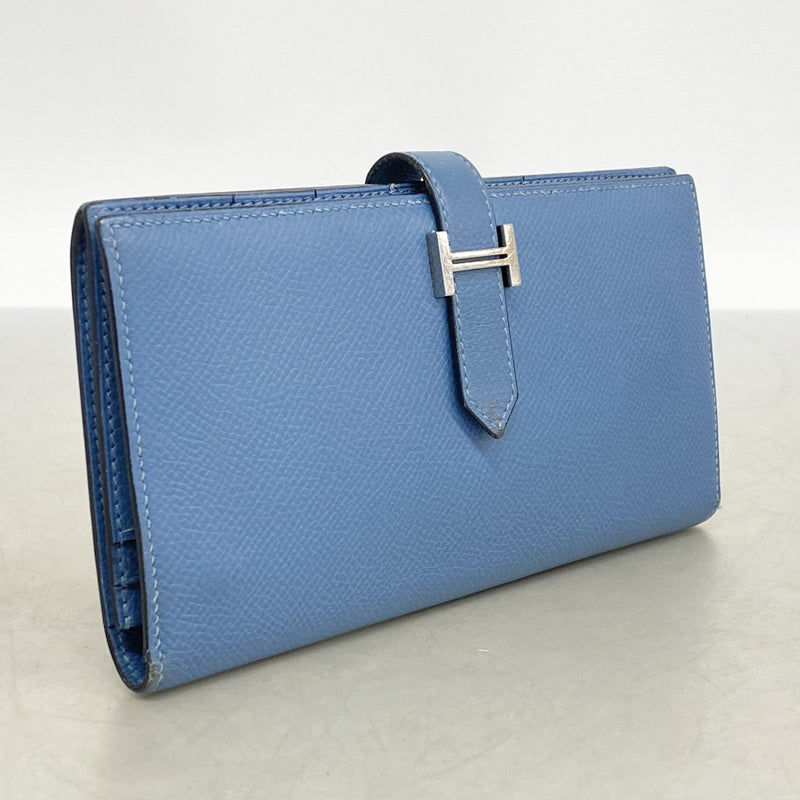 【6fb2382】エルメス 長財布 ベアンスフレ ヴォーエプソン アズール シルバー金具 C刻印【中古】メンズ レディース ユニセックス