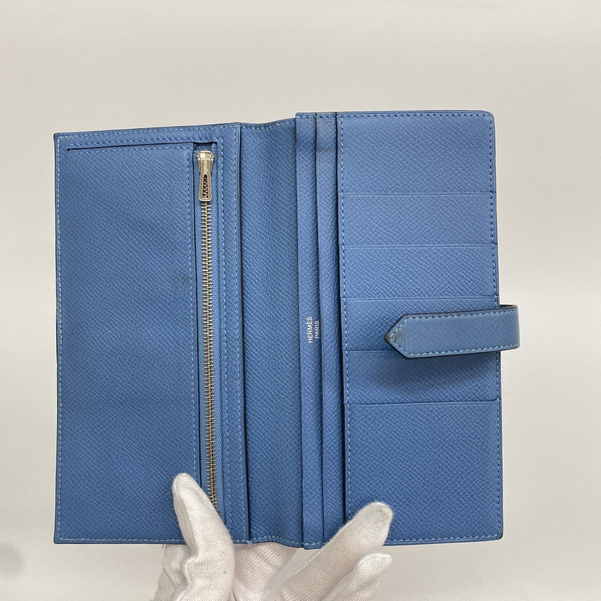 【6fb2382】エルメス 長財布 ベアンスフレ ヴォーエプソン アズール シルバー金具 C刻印【中古】メンズ レディース ユニセックス