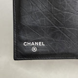 【6fb2400-k】シャネル 三つ折り長財布 マトラッセ アイコン カーフスキン ブラック シルバー金具【中古】レディース