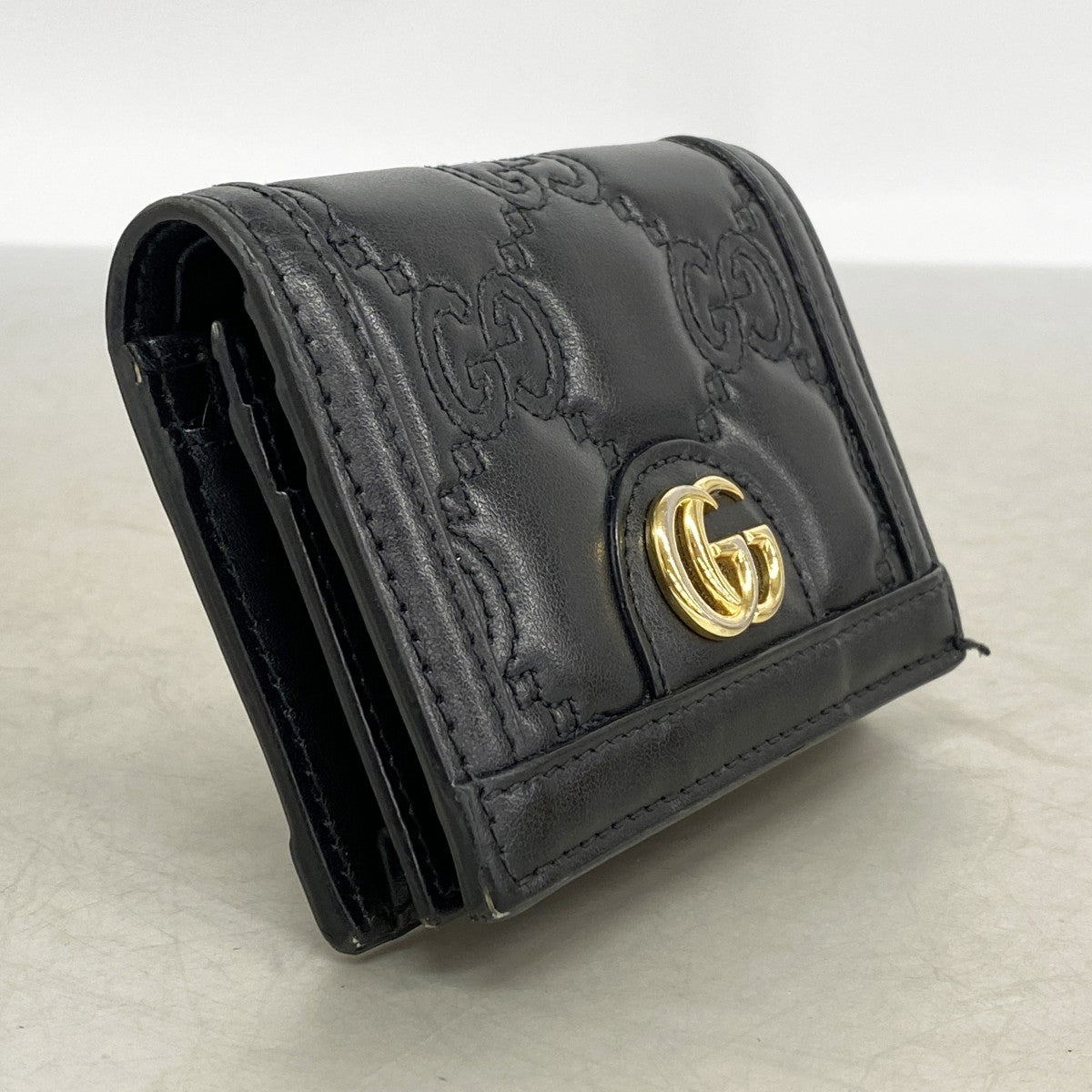 【6fb2401-k】グッチ 財布 GGマトラッセ 723786 レザー ブラック ゴールド金具【中古】レディース