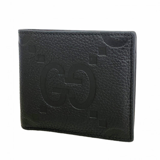 【6fb2402-k】グッチ 財布 ジャンボGG 739479 レザー ブラック シルバー金具【中古】メンズ
