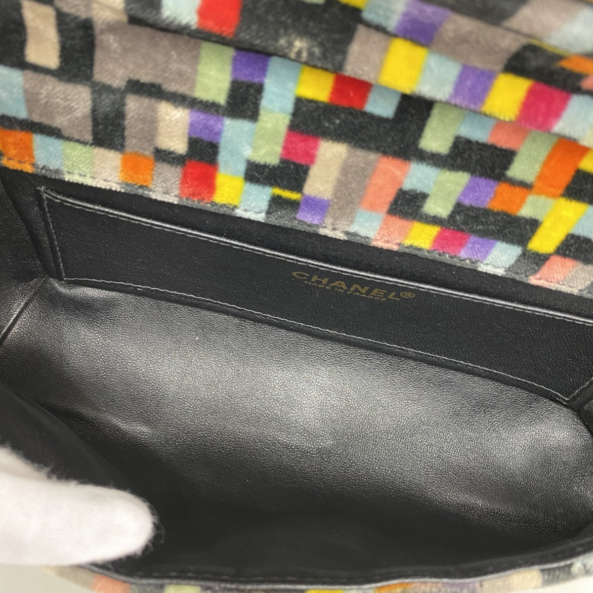 【6fb2404-k】シャネル ショルダーバッグ 2.55 パテントレザー ベロア マルチカラー ブラック ゴールド金具【中古】レディース