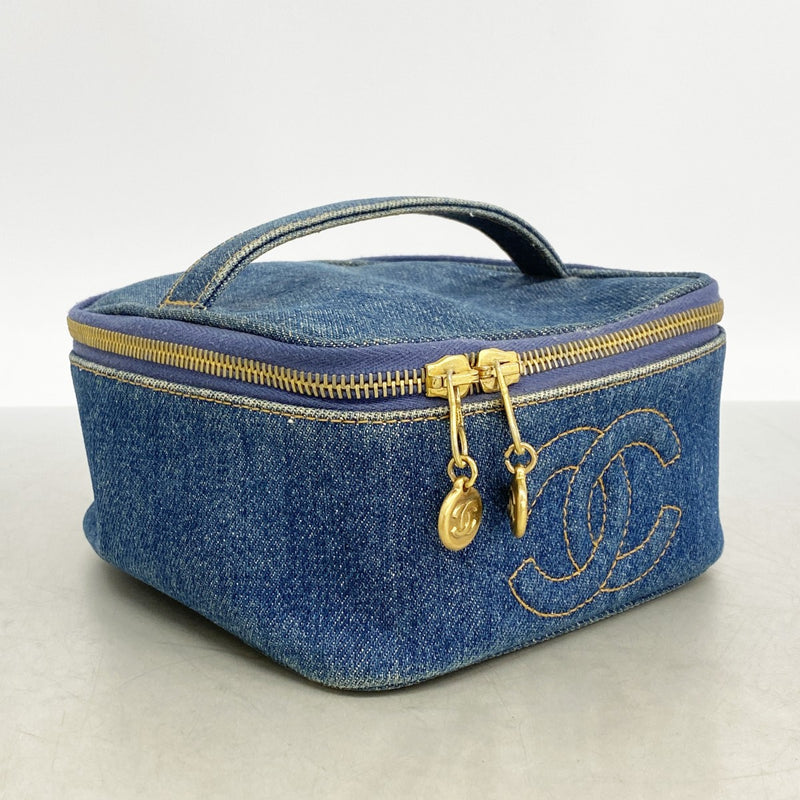【6fb2432】シャネル バニティバッグ デニム ブルー ゴールド金具【中古】レディース